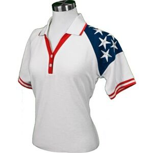 Patriotic Women's Polo Shirt with Star Accents